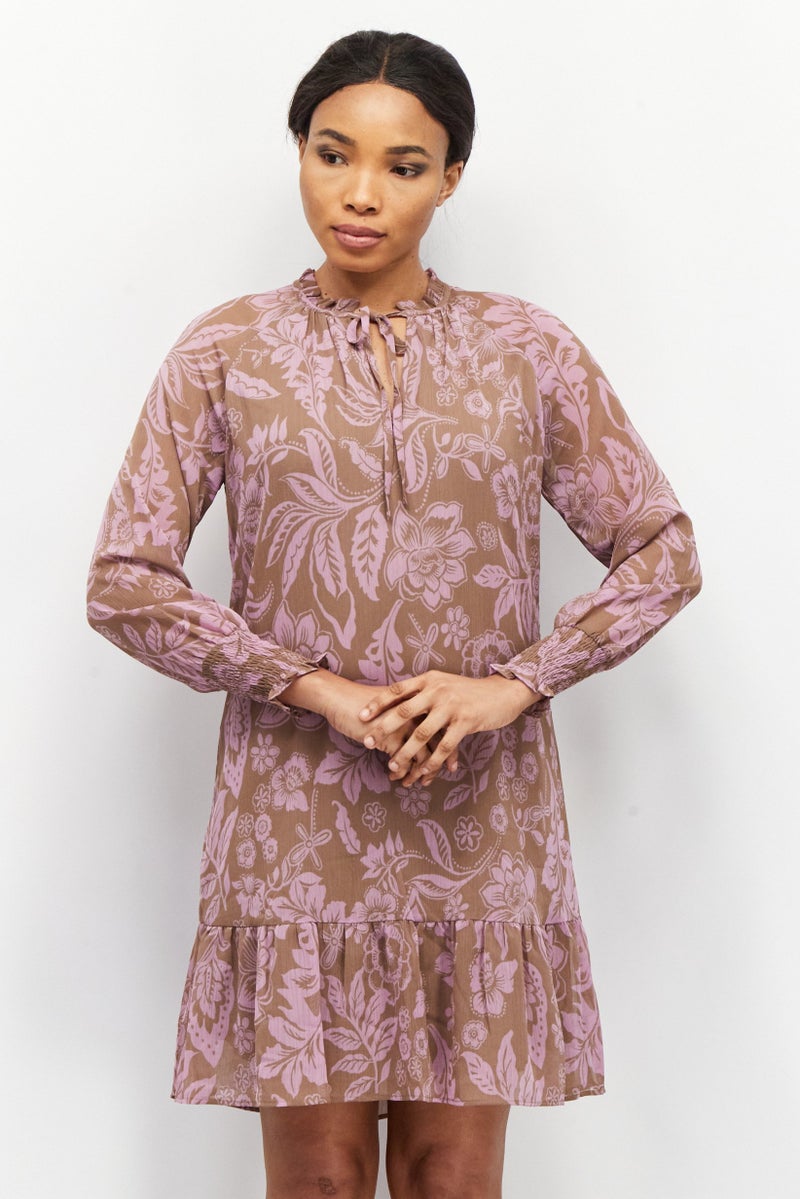 ESPRIT Women Floral Print Mini Dress, Lilac - Image 1